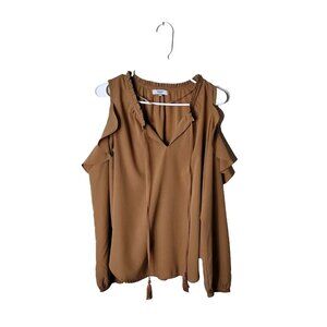 Kensie Jeans Top Small Cold Shoulder Ruffle Tassels Long Sleeve